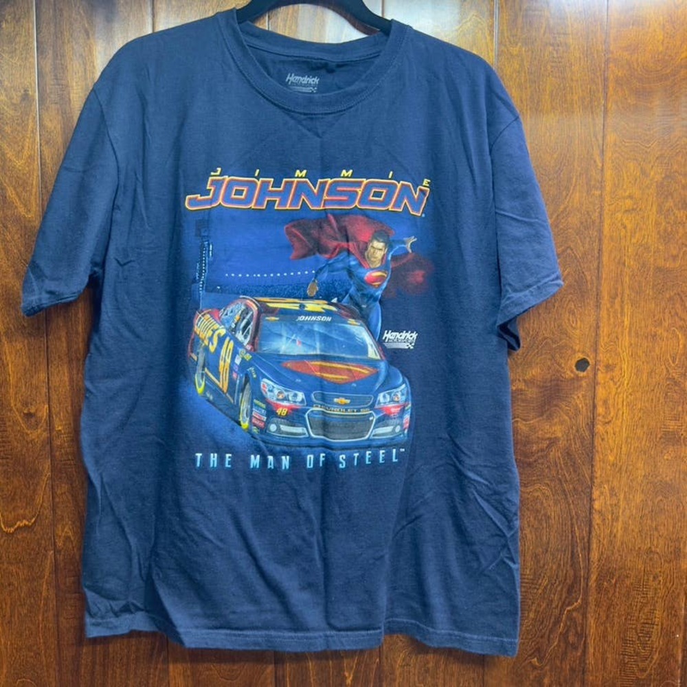 Rare Jimmie Johnson Hendrick Motorsports Superman The Man Of Steel T Shirts L